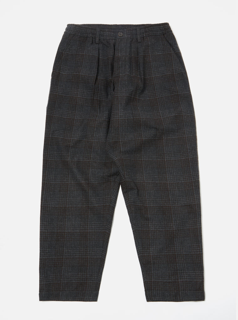 Universal Works Pleated Track Pant in Charcoal Reuse Wool Mix