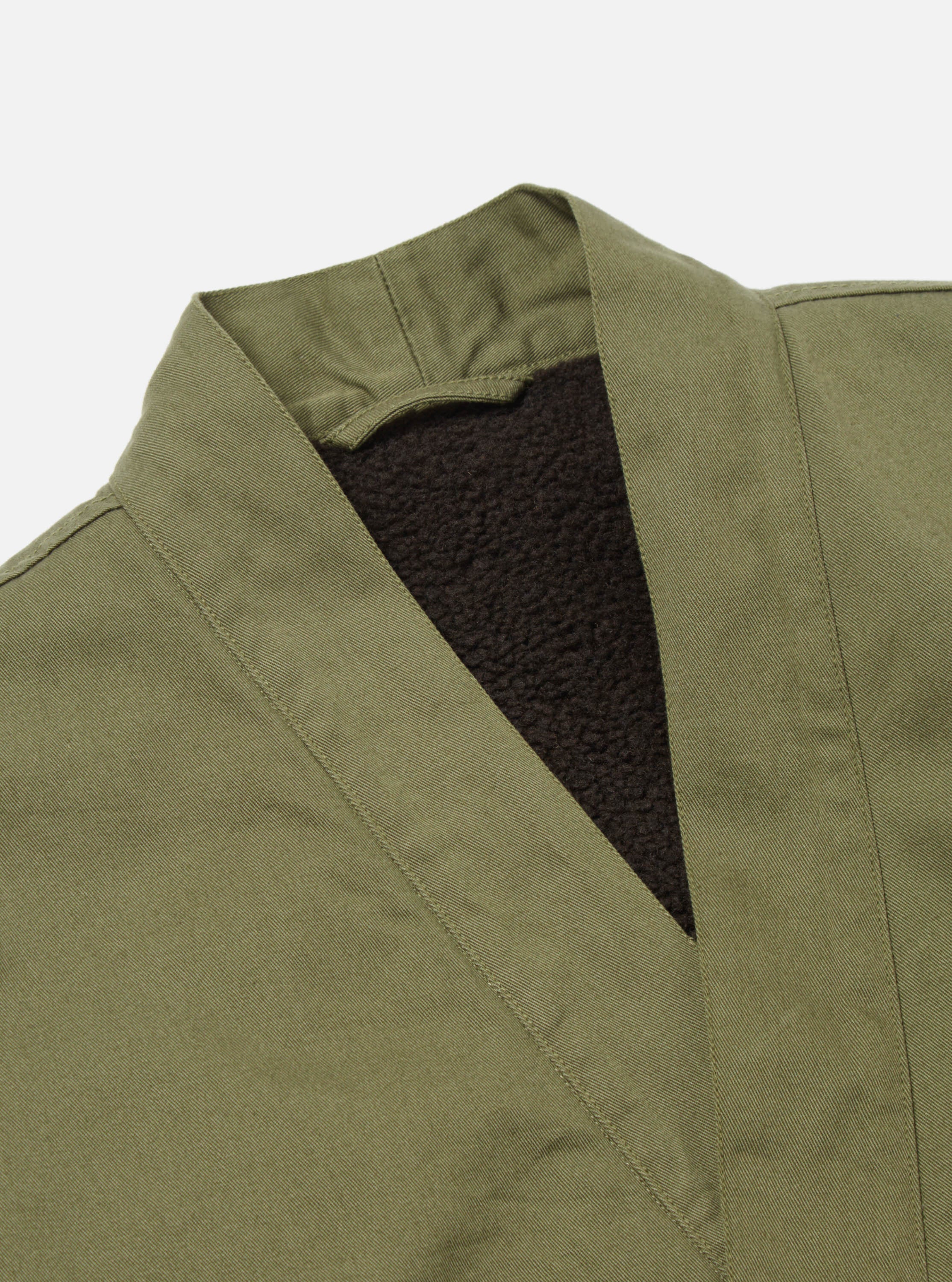 Universal Works Reversible Kyoto Work Jacket in Light Olive Twill/Sherpa