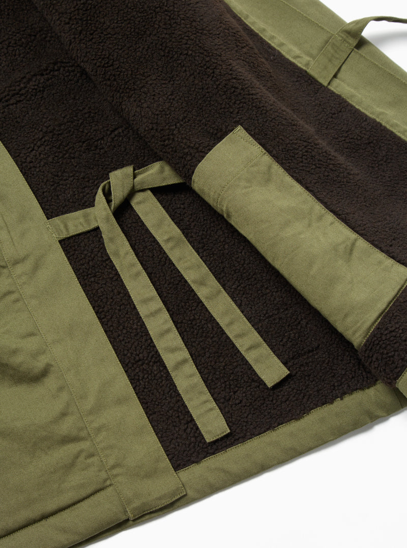 Universal Works Reversible Kyoto Work Jacket in Light Olive Twill/Sherpa