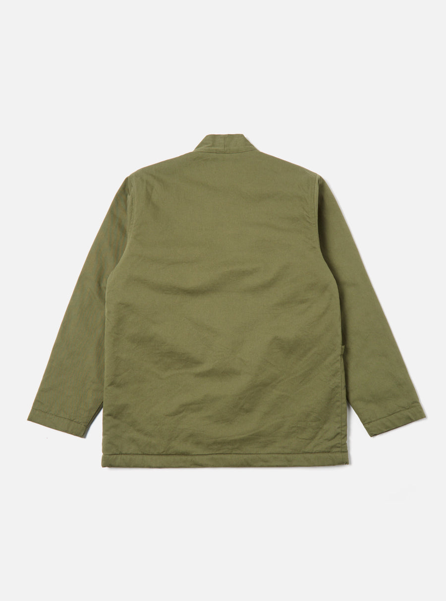 Universal Works Reversible Kyoto Work Jacket in Light Olive Twill/Sherpa