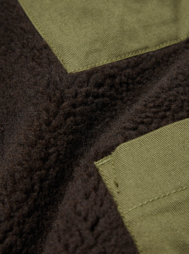 Universal Works Reversible Kyoto Work Jacket in Light Olive Twill/Sherpa