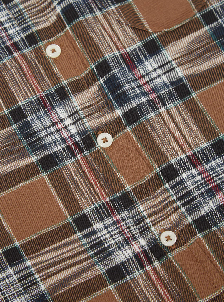 Universal Works Daybrook Shirt in Brown Ikat Twill Check