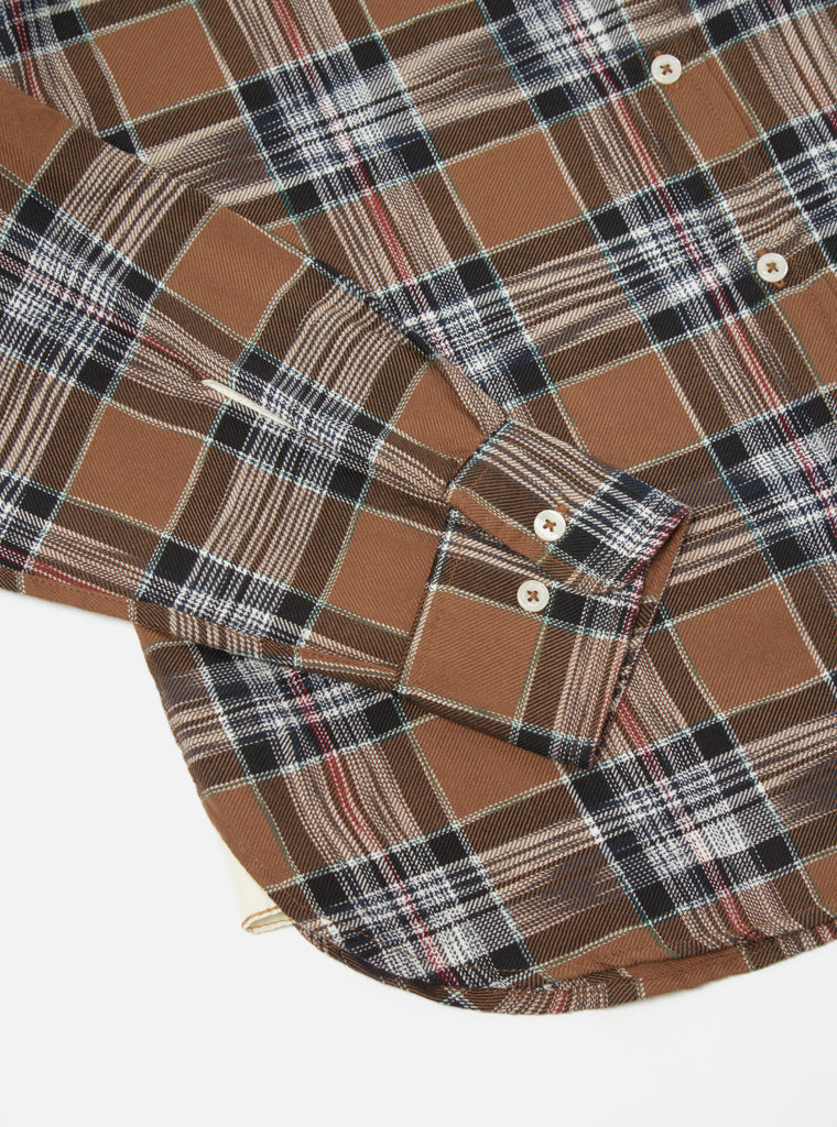 Universal Works Daybrook Shirt in Brown Ikat Twill Check