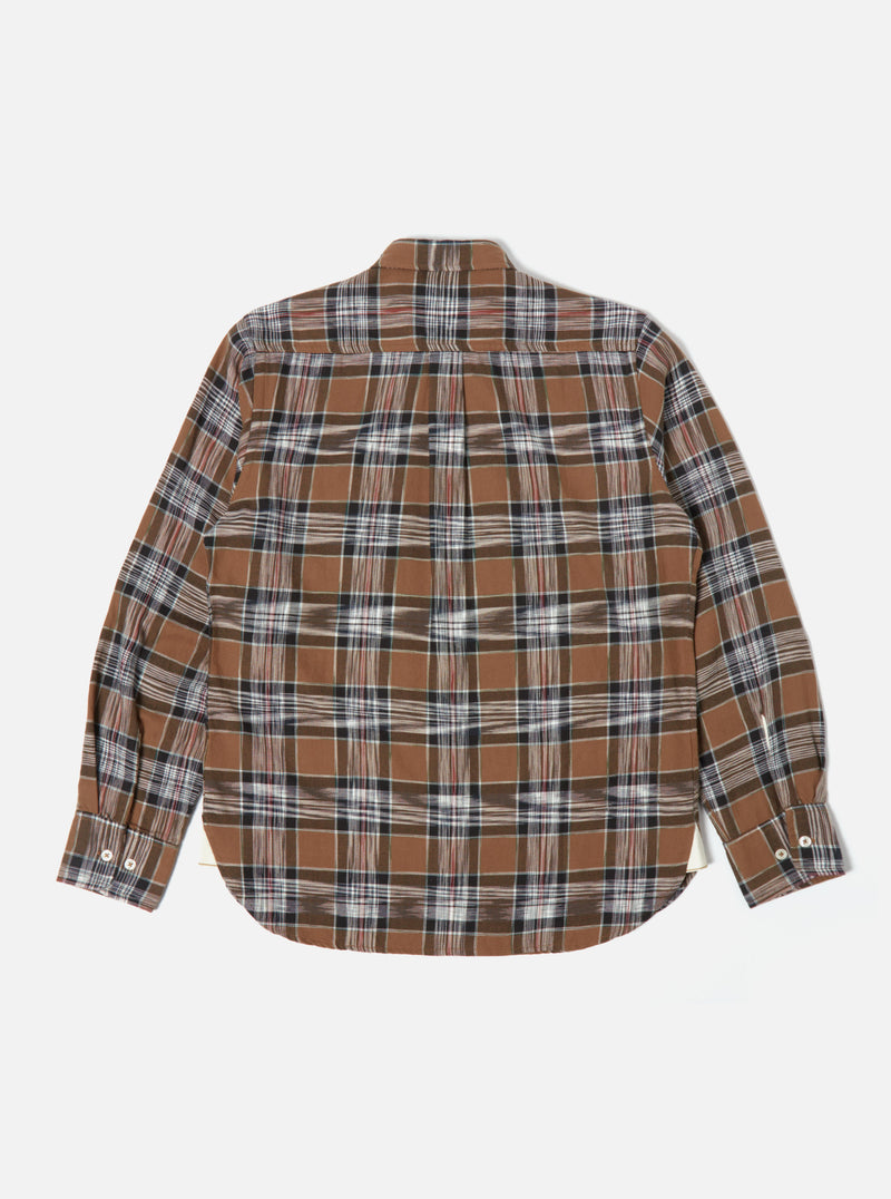 Universal Works Daybrook Shirt in Brown Ikat Twill Check