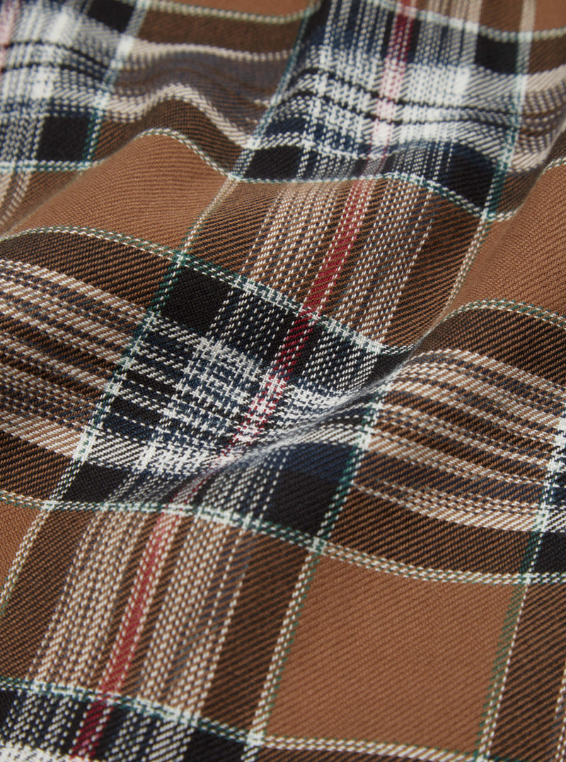 Universal Works Daybrook Shirt in Brown Ikat Twill Check