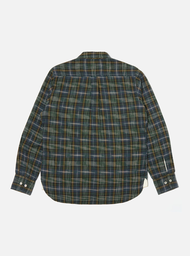 Universal Works Daybrook Shirt in Green Ikat Twill Check