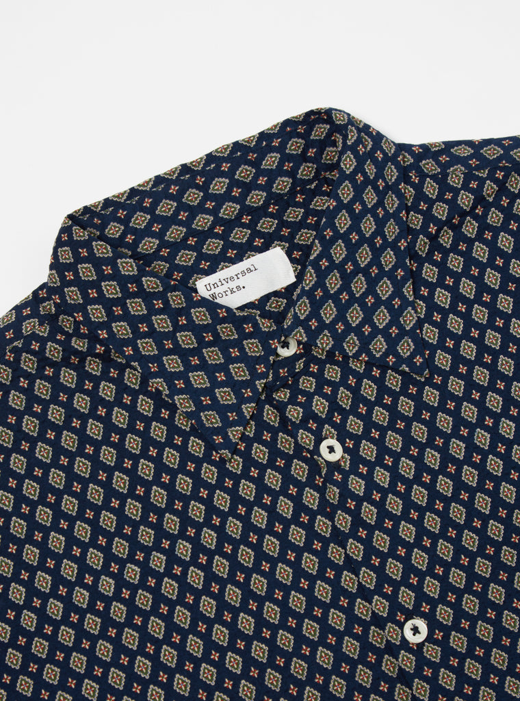 Universal Works Square Pocket Shirt in Navy Nippon Pyjama Print