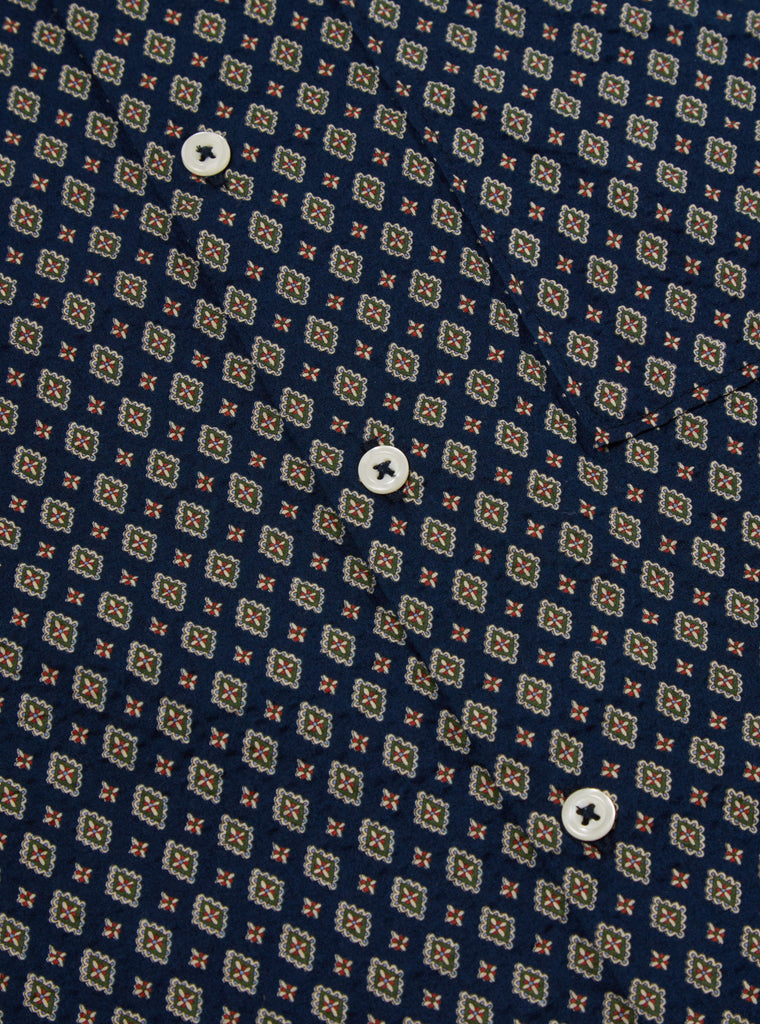 Universal Works Square Pocket Shirt in Navy Nippon Pyjama Print