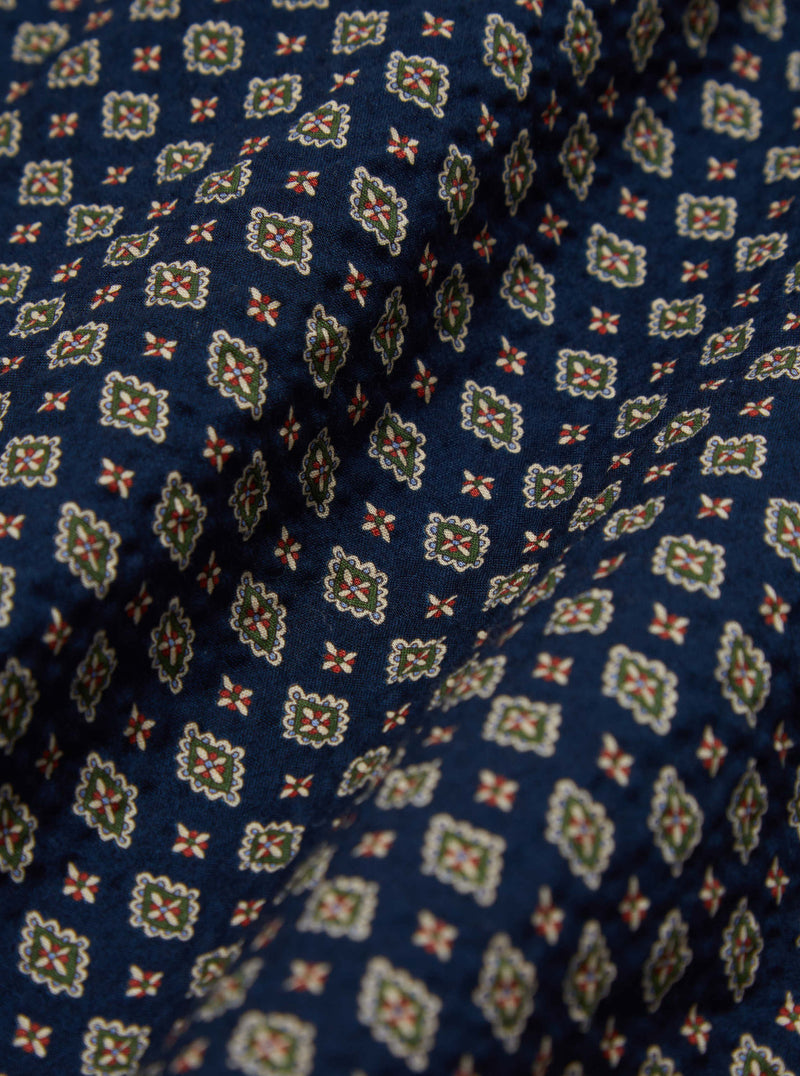Universal Works Square Pocket Shirt in Navy Nippon Pyjama Print