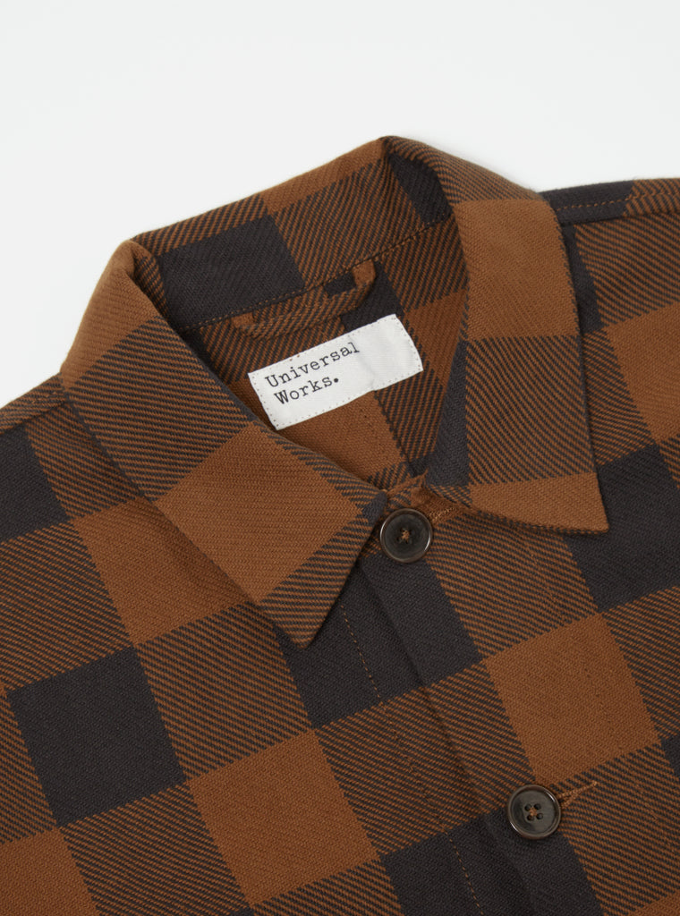 Universal Works Travail Shirt in Brown Winter Gingham