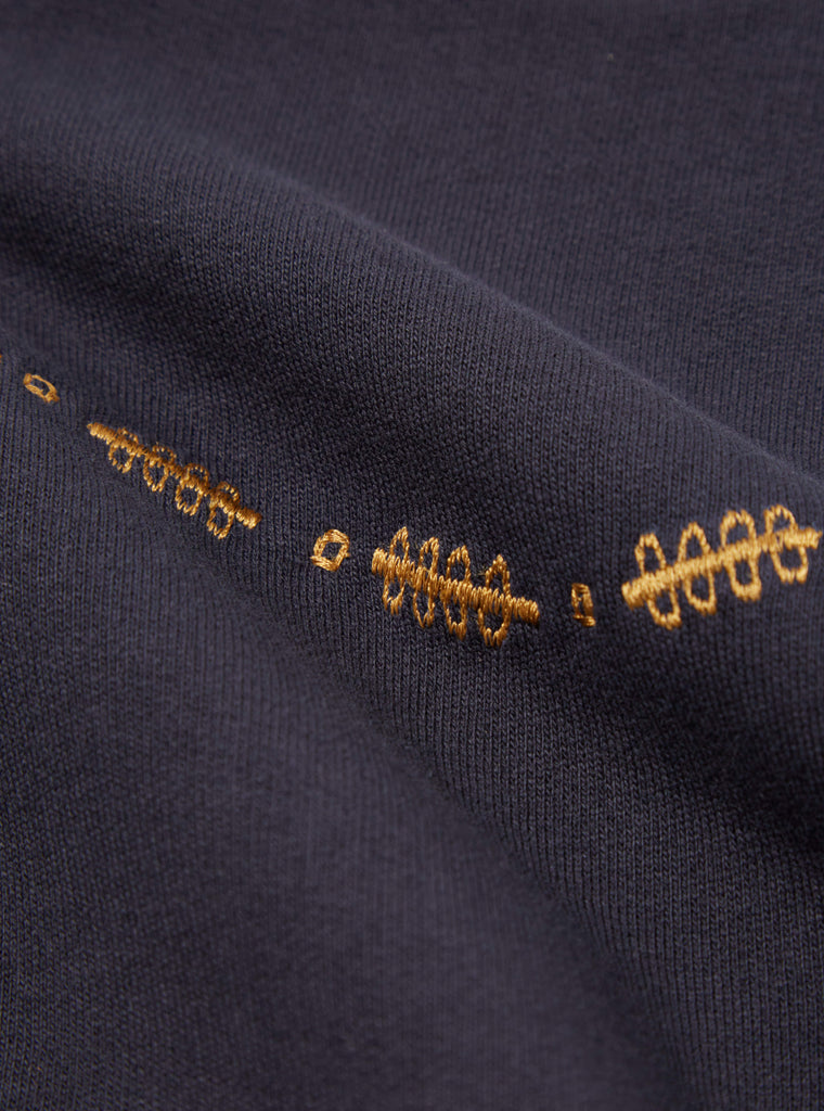 Universal Works Oversized Crew Sweatshirt in Navy Embroidered Brushback