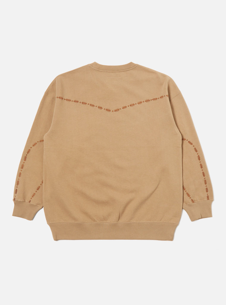 Universal Works Oversized Crew Sweatshirt in Sand Embroidered Brushback