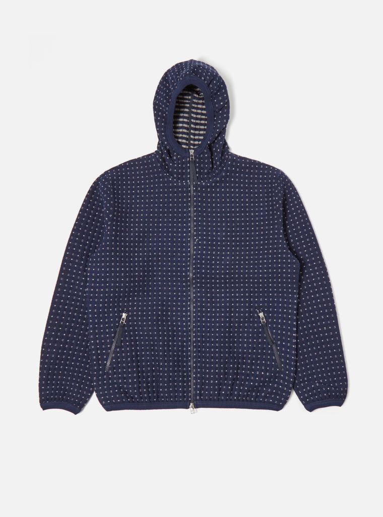 Universal Works Surfer Hoodie in Indigo Shingora Dot