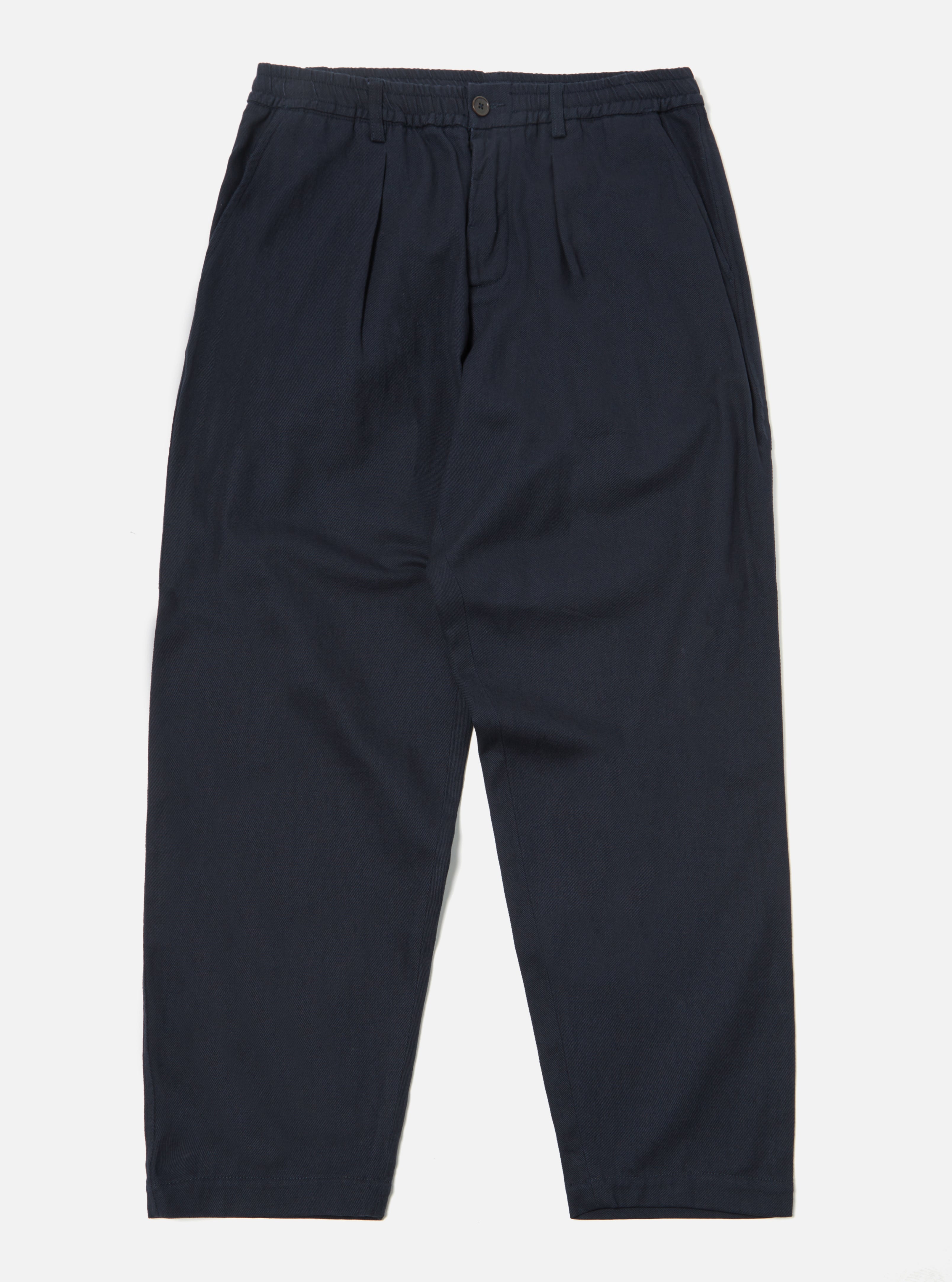Universal Works Pleated Track Pant in Navy Winter Twill