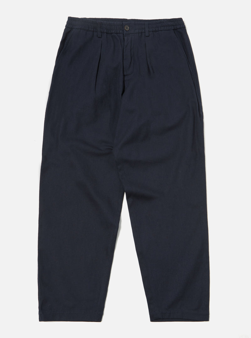 Universal Works Pleated Track Pant in Navy Winter Twill