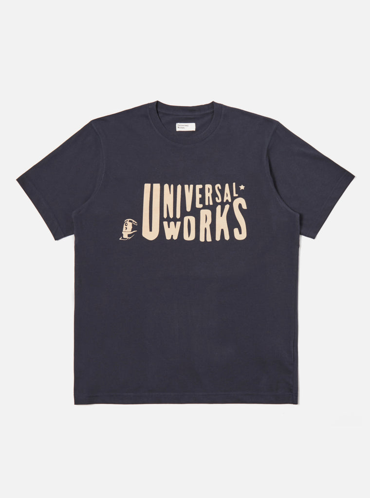 Universal Works Mystery Train Print Tee in Navy Single Jersey