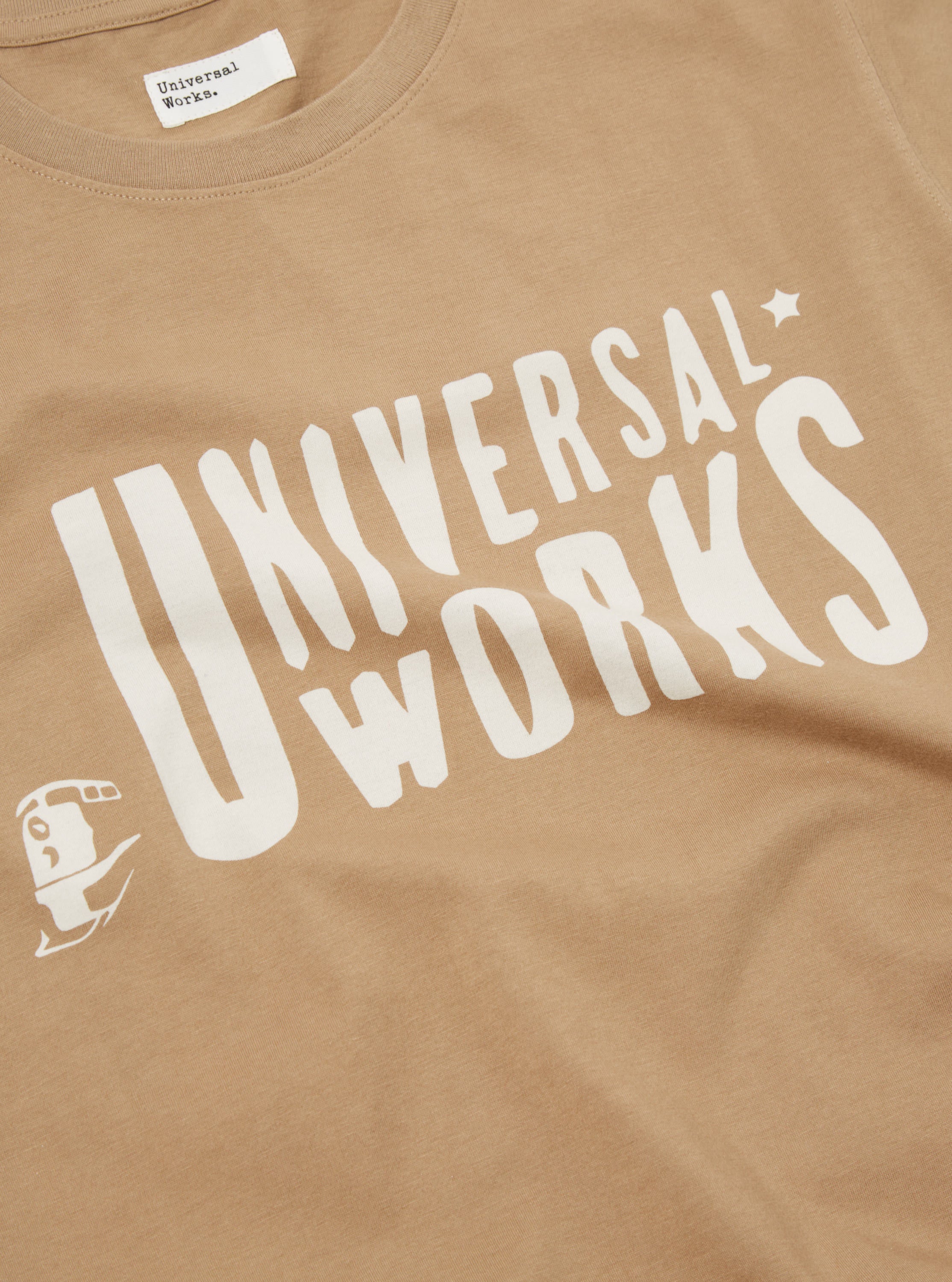 Universal Works Mystery Train Print Tee in Sand Single Jersey