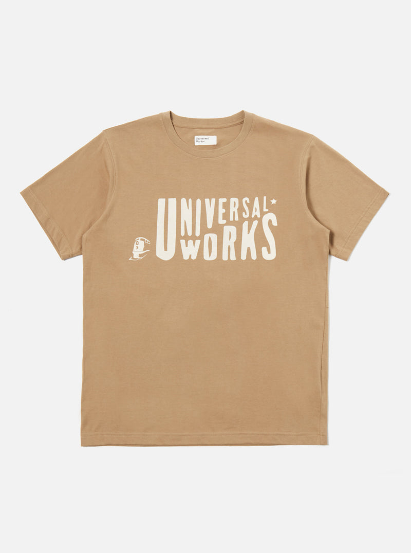 Universal Works Mystery Train Print Tee in Sand Single Jersey