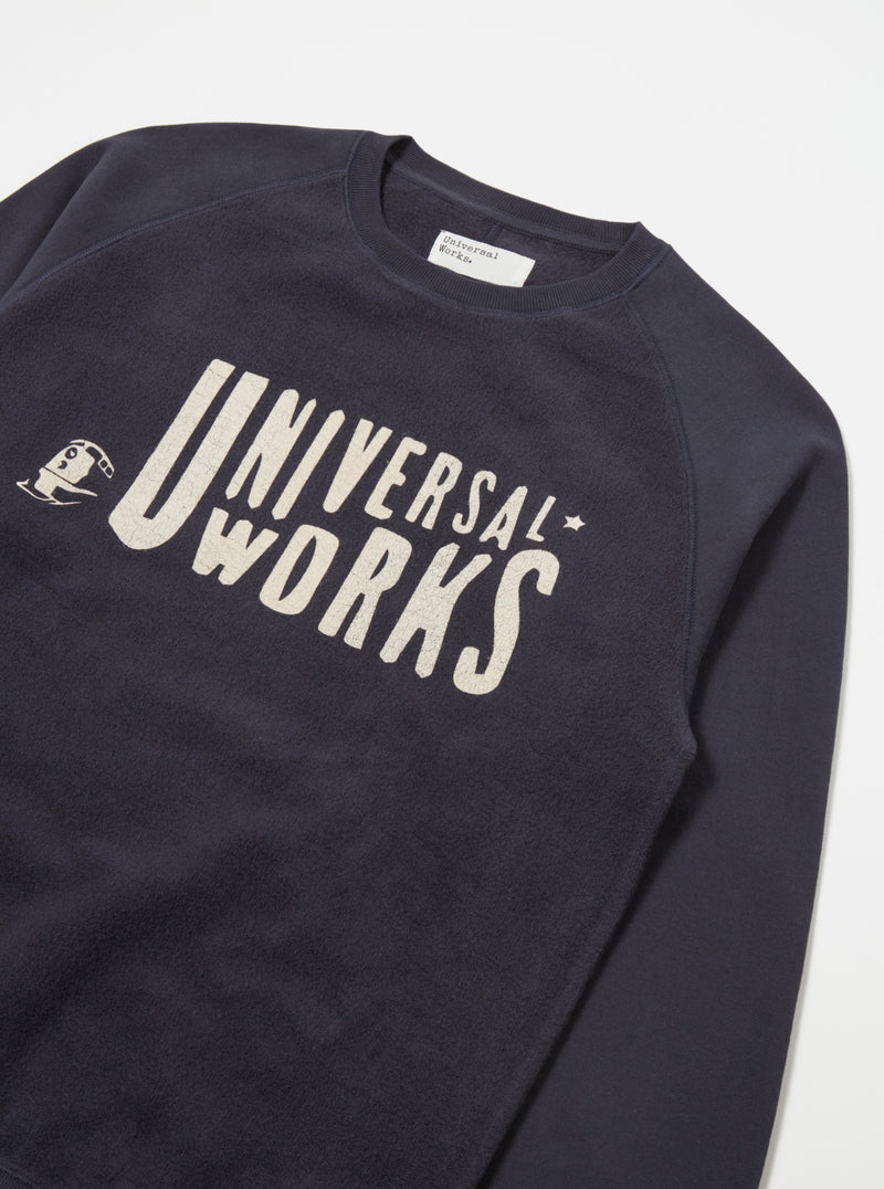Universal Works 'Mystery Train' Print Sweatshirt in Navy Brushback