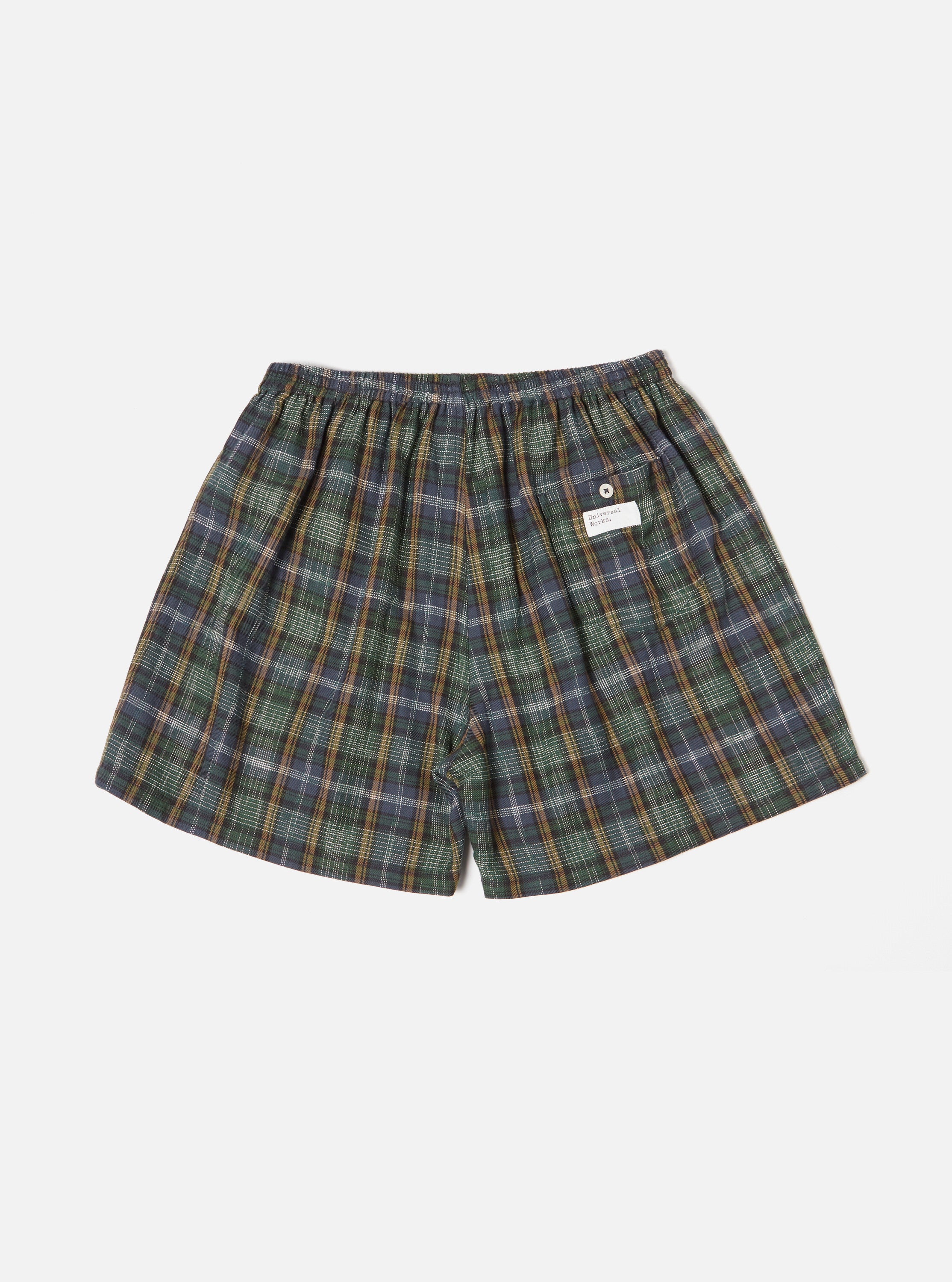 Universal Works Boxer Short in Green Ikat Twill Check