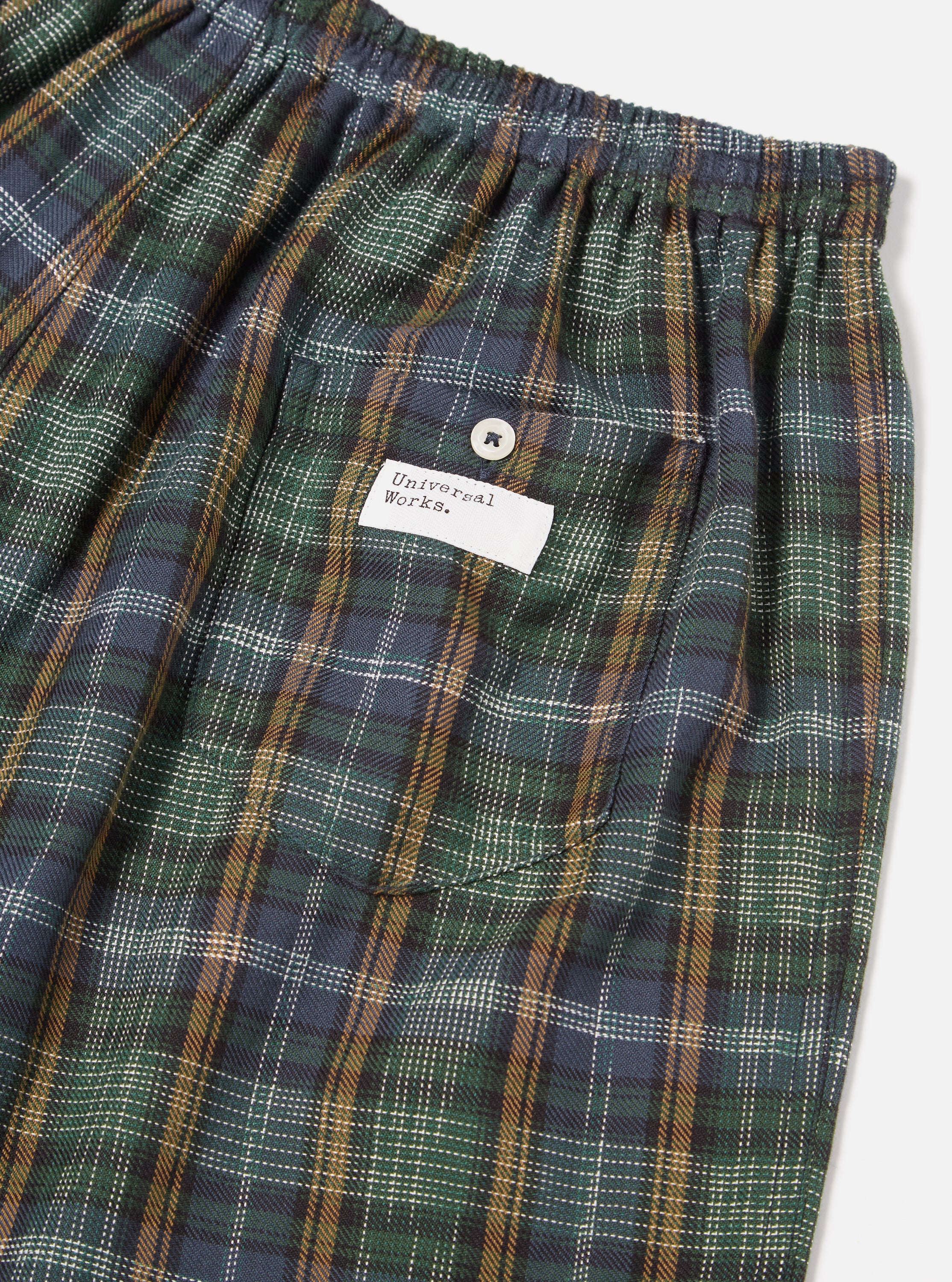 Universal Works Boxer Short in Green Ikat Twill Check
