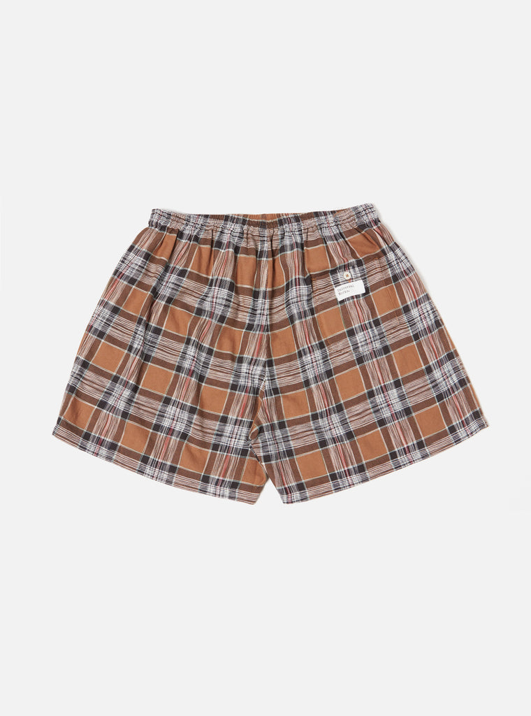 Universal Works Boxer Short in Brown Ikat Twill Check