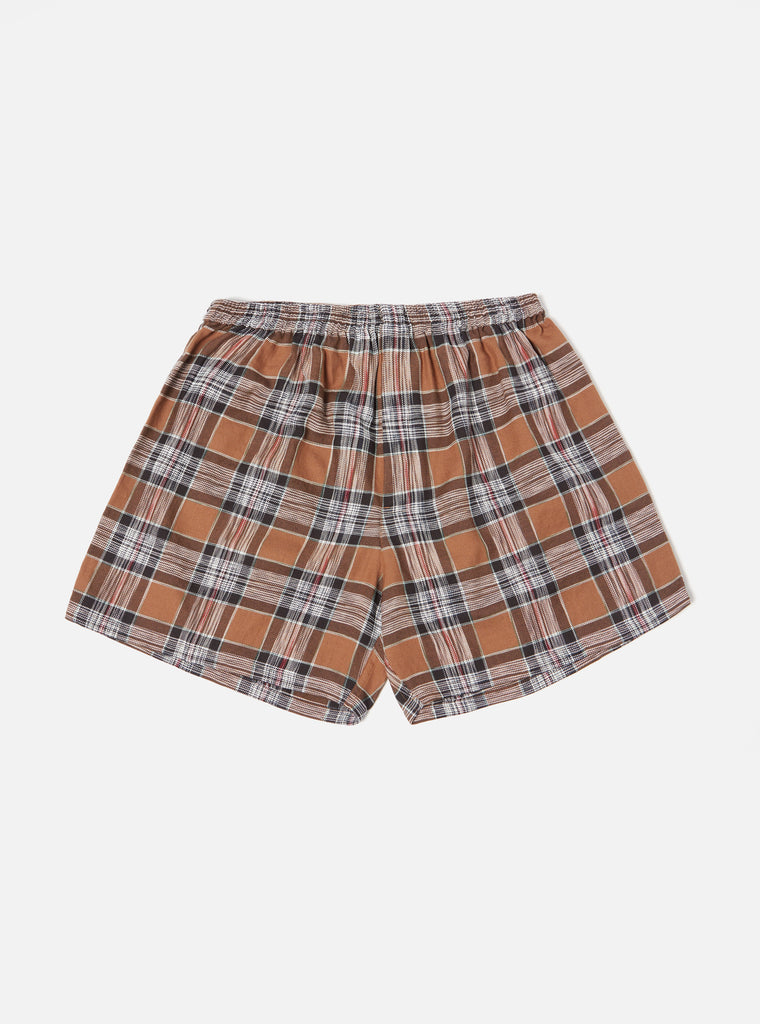 Universal Works Boxer Short in Brown Ikat Twill Check