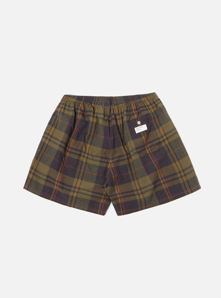 Universal Works Boxer Short in Olive Tonal Check