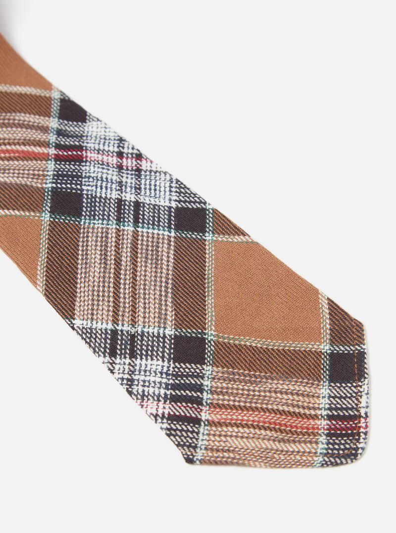 Universal Works Tie in Brown Ikat Twill Check