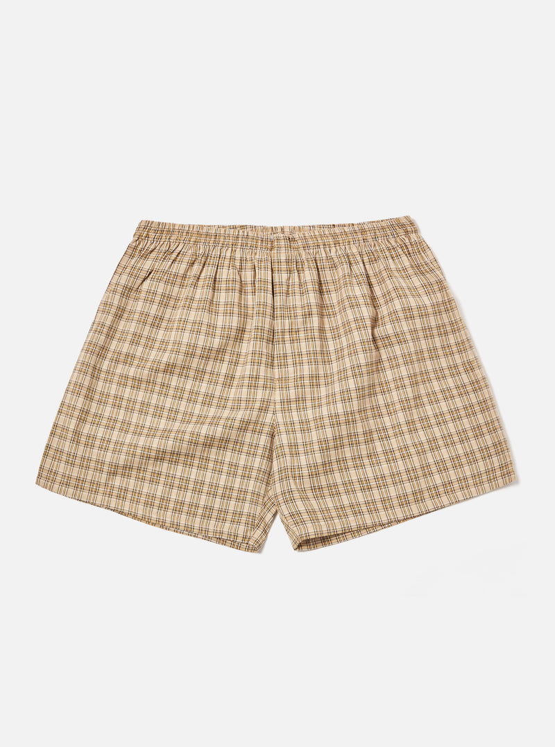 Universal Works Boxer Short in Fawn Grid Check
