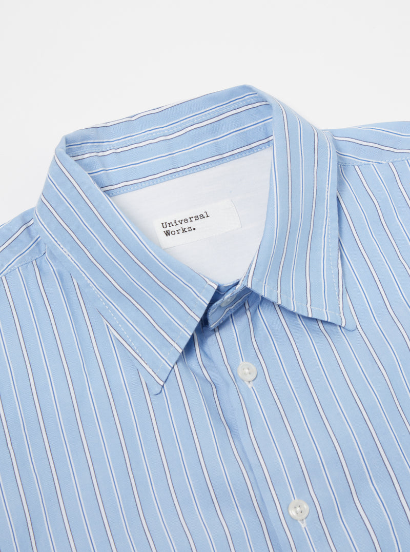 Universal Works Square Pocket Shirt in Blue Posh Stripe Cotton