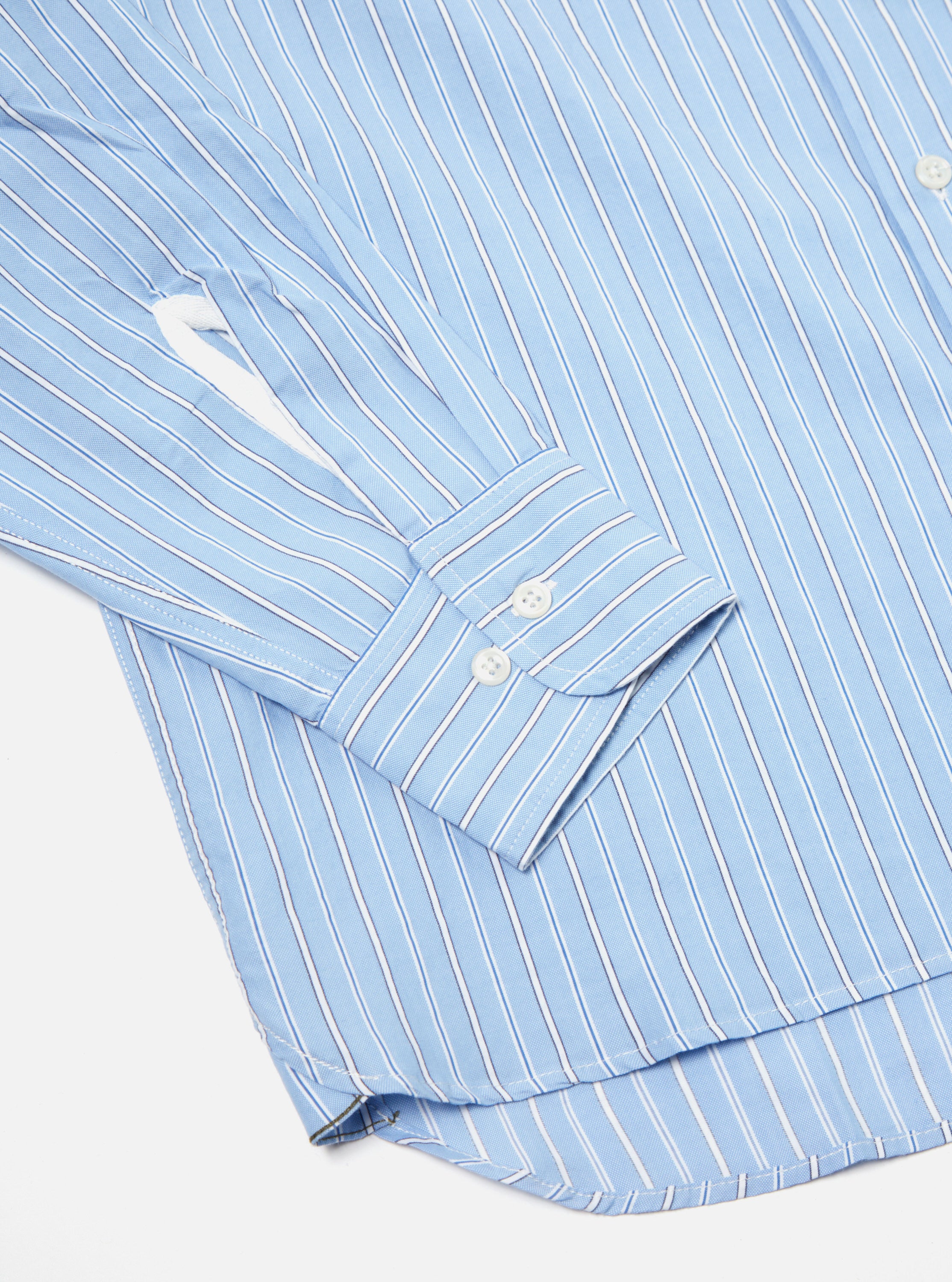 Universal Works Square Pocket Shirt in Blue Posh Stripe Cotton
