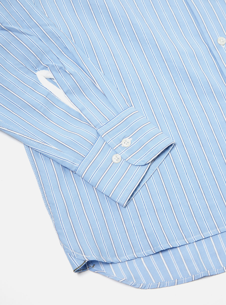 Universal Works Square Pocket Shirt in Blue Posh Stripe Cotton