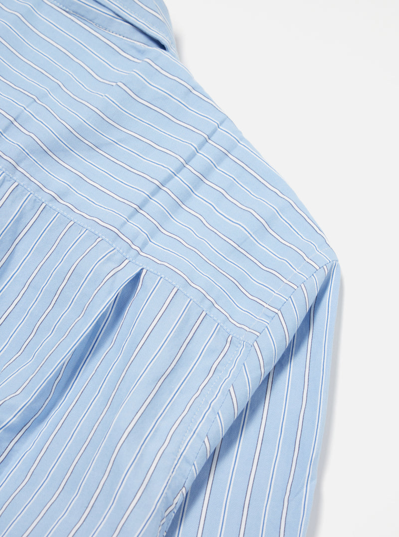 Universal Works Square Pocket Shirt in Blue Posh Stripe Cotton