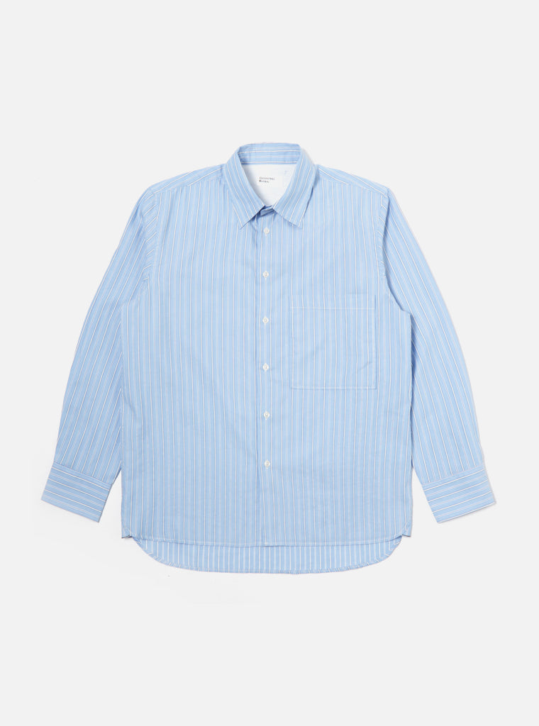 Universal Works Square Pocket Shirt in Blue Posh Stripe Cotton