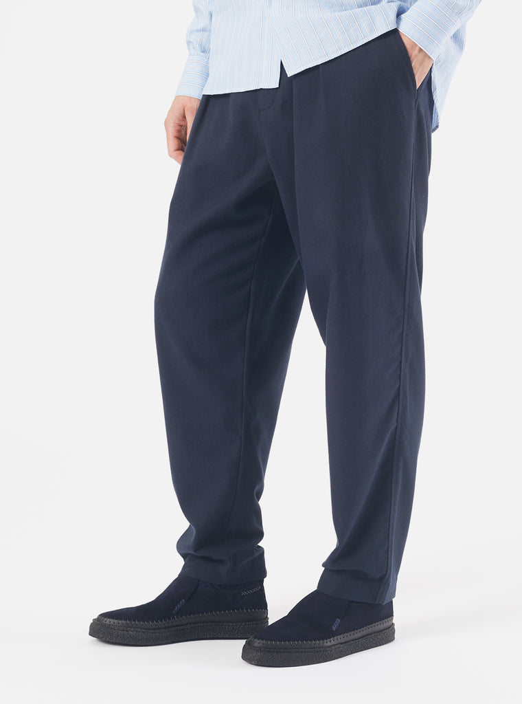 Universal Works Pleated Track Pant in Navy Cotton/Wool Twill