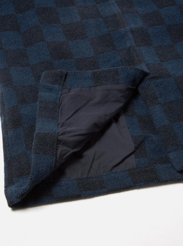 Universal Works Overcoat in Navy Checkerboard Lambswool