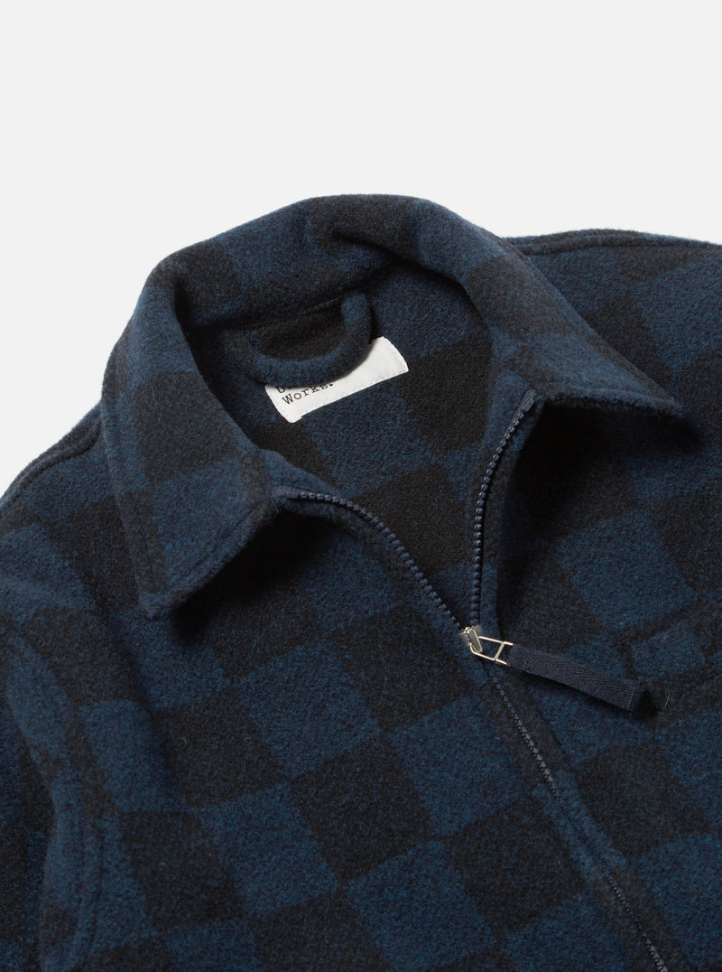 Universal Works Windcheater Jacket in Navy Checkerboard Lambswool