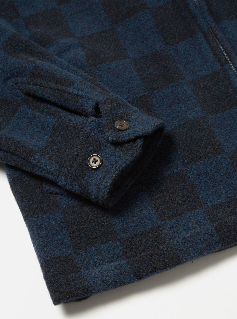 Universal Works Windcheater Jacket in Navy Checkerboard Lambswool