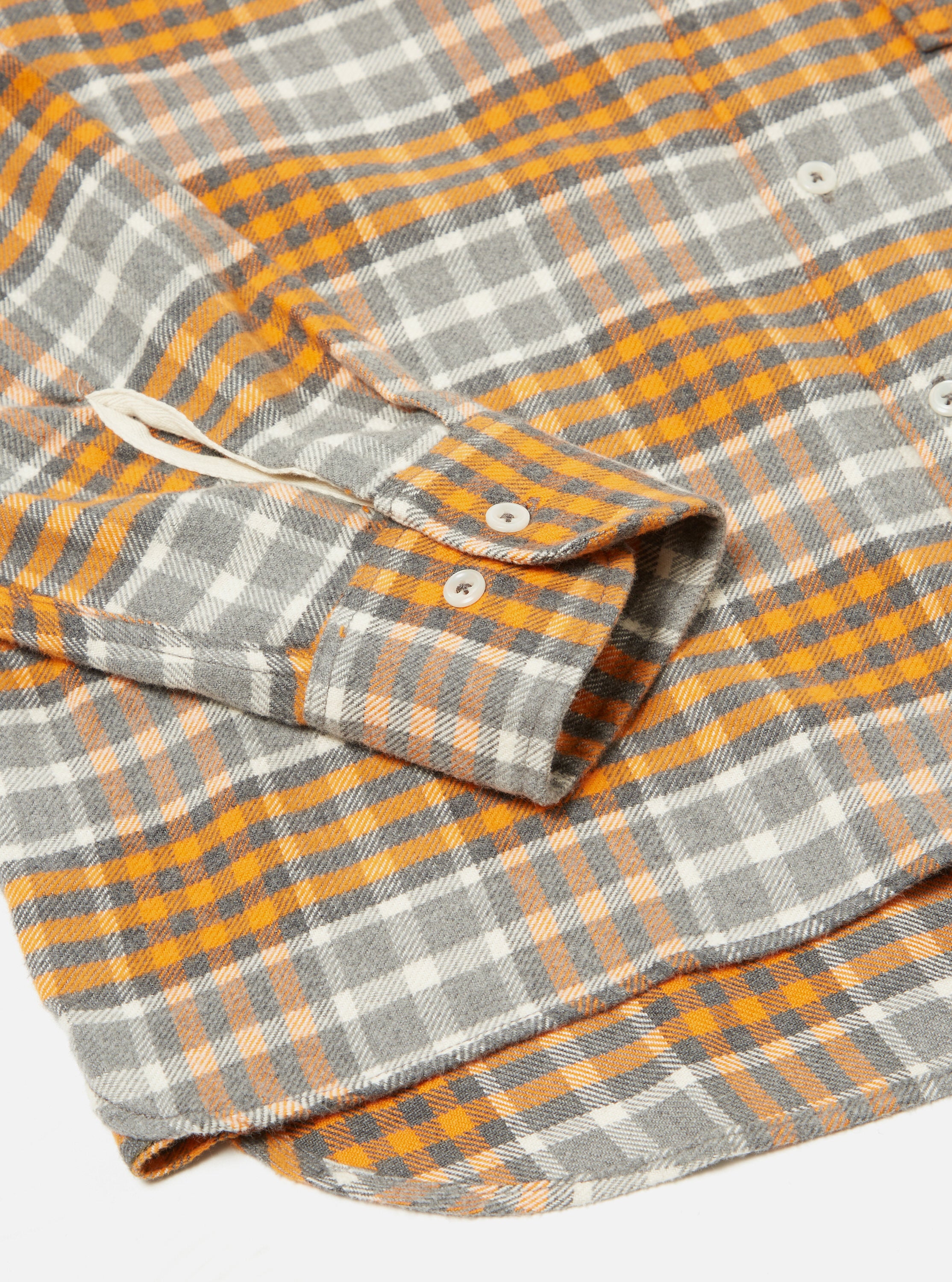 Universal Works Square Pocket Shirt in Grey Marl/Orange Brushed Cotton Plaid