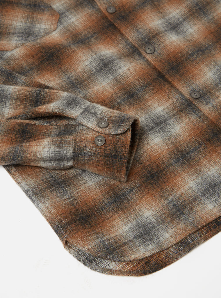 Universal Works Work Shirt in Brown Check Recycled Wool Mix Flannel