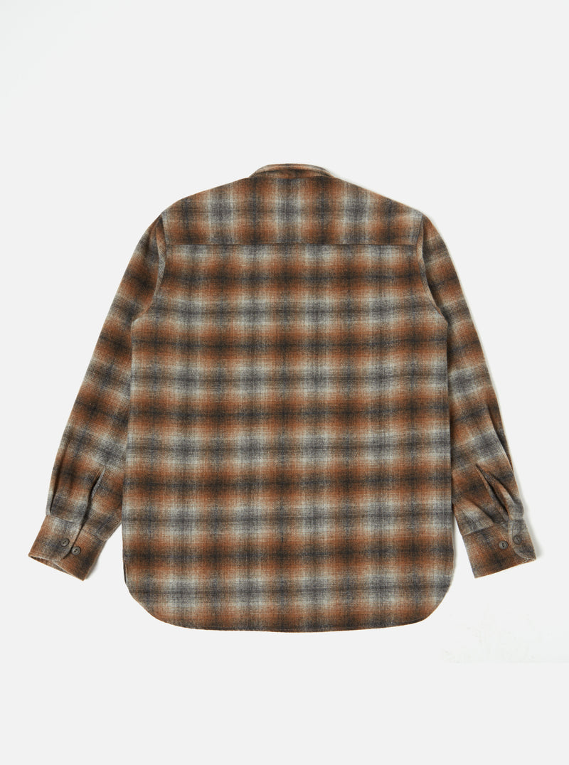 Universal Works Work Shirt in Brown Check Recycled Wool Mix Flannel