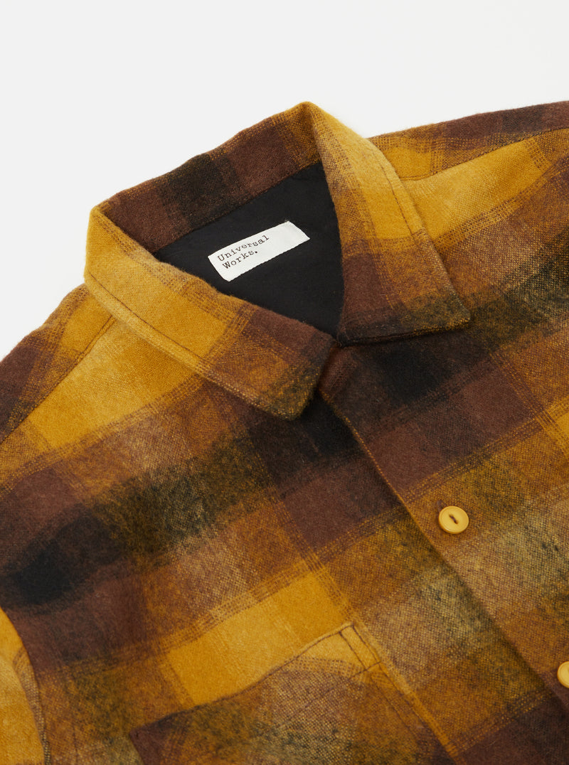 Universal Works Work Shirt in Mustard Check Recycled Wool Mix Flannel