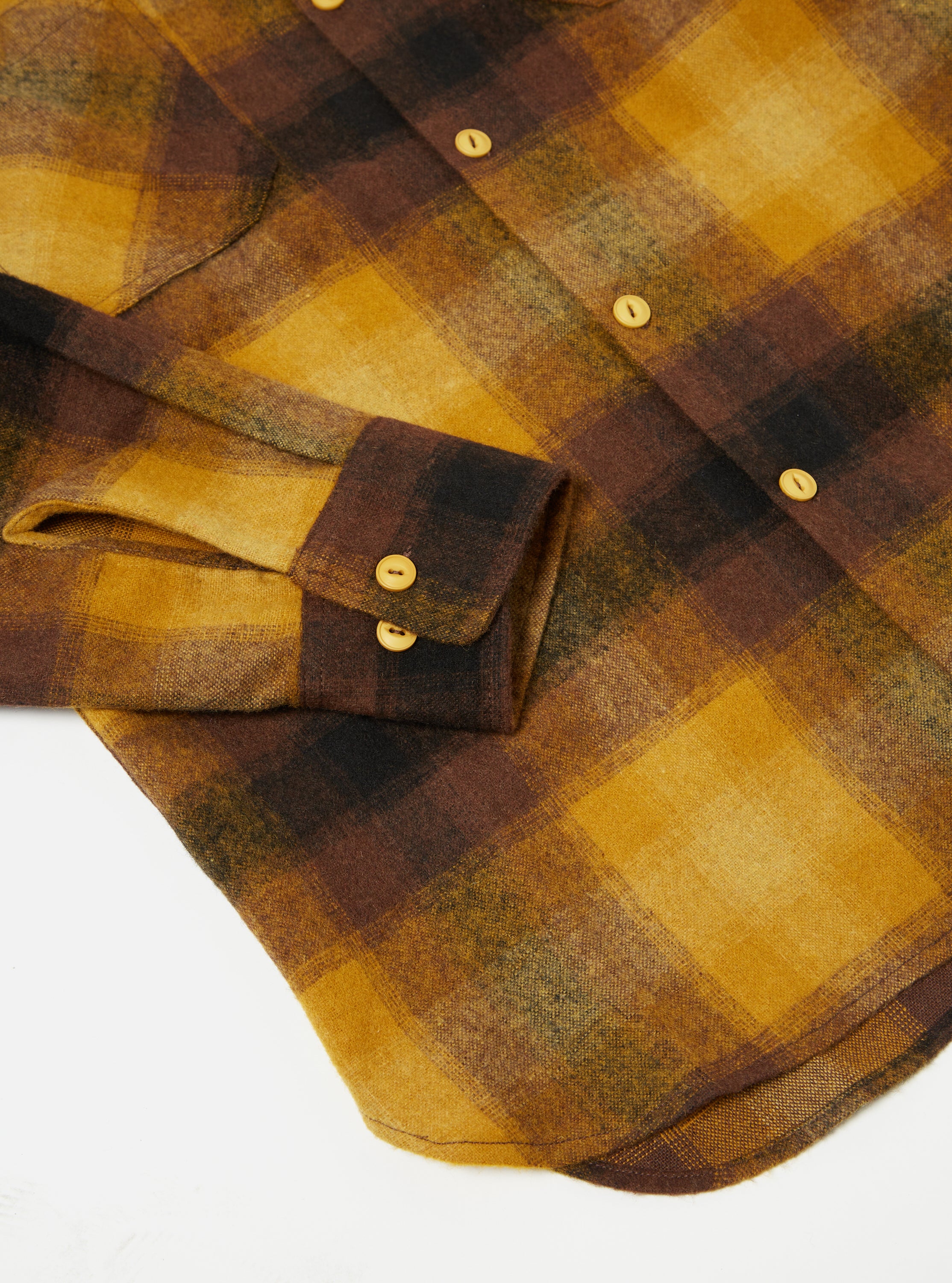 Universal Works Work Shirt in Mustard Check Recycled Wool Mix Flannel