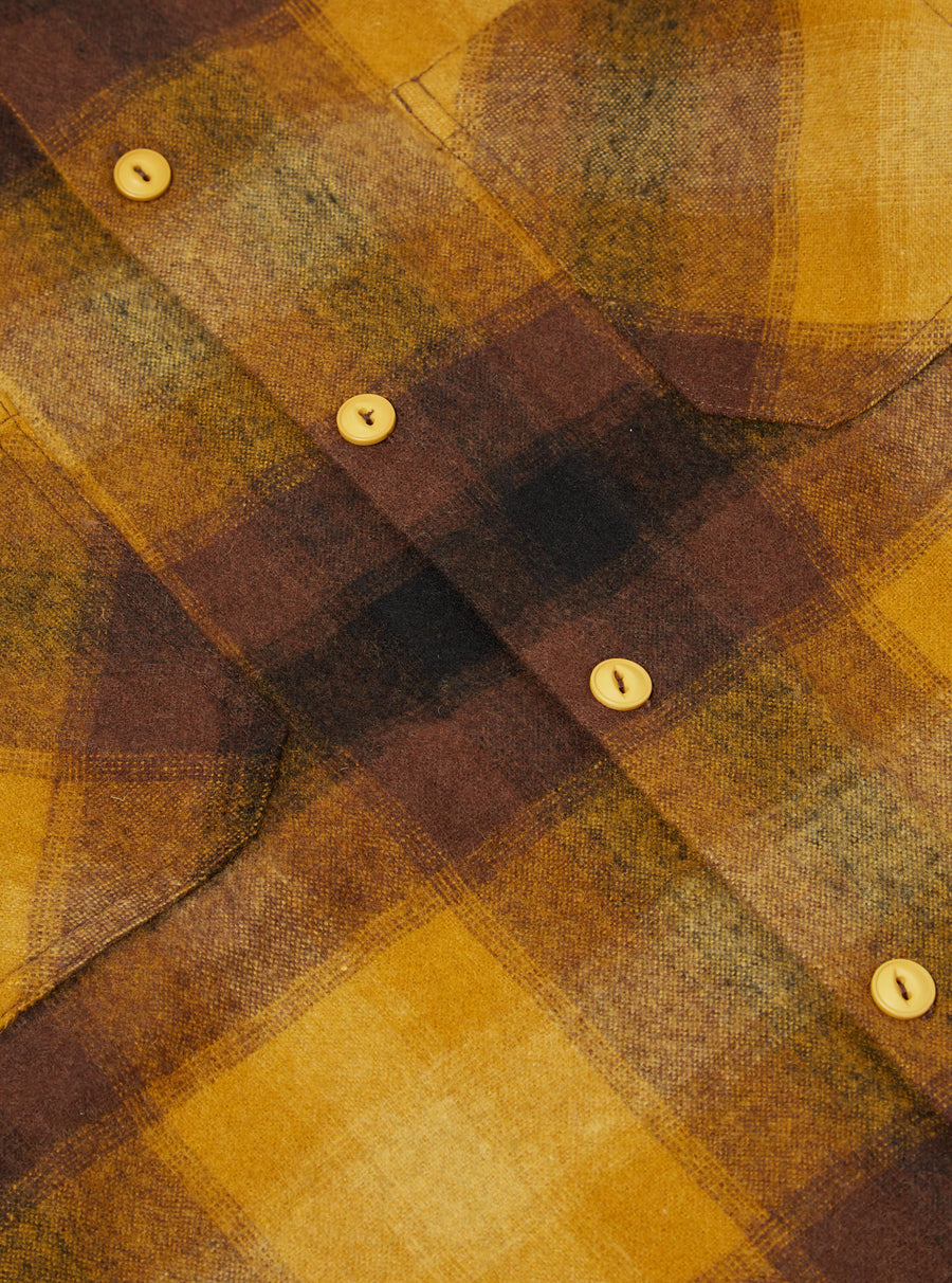 Universal Works Work Shirt in Mustard Check Recycled Wool Mix Flannel