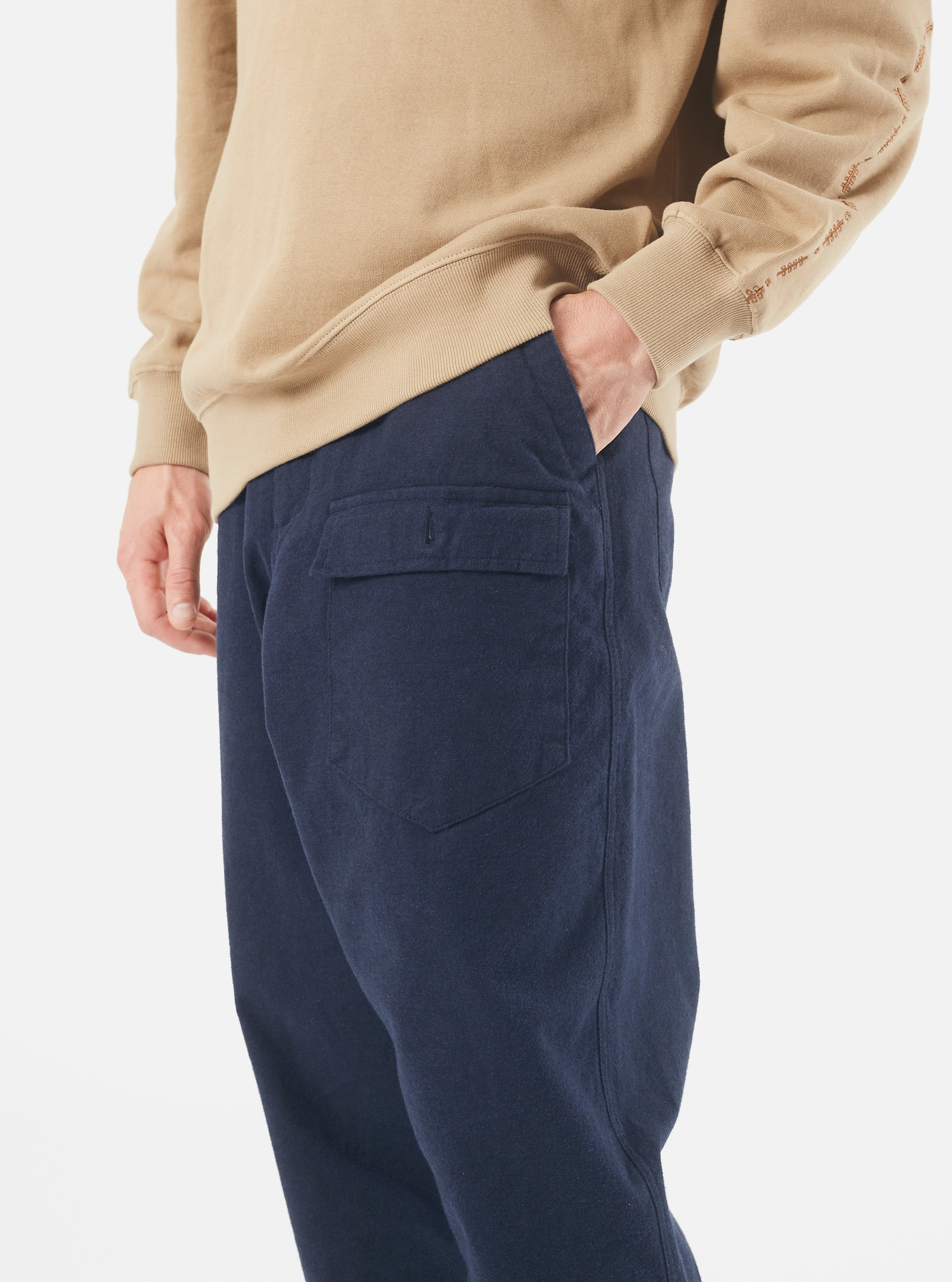 Universal Works Peacenik Pant in Navy Nebraska Cotton