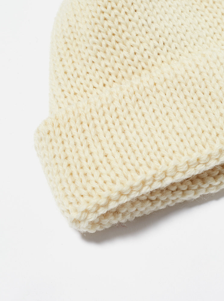 Universal Works Short Watch Cap in Ecru British Wool