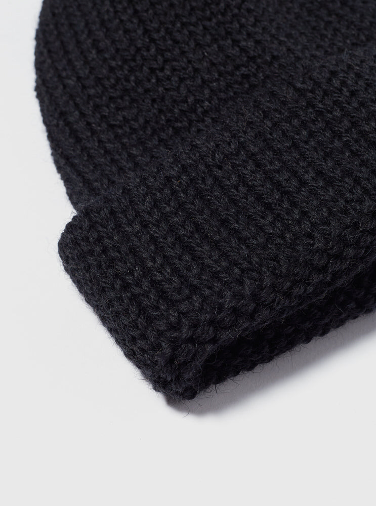 Universal Works Short Watch Cap in Black British Wool