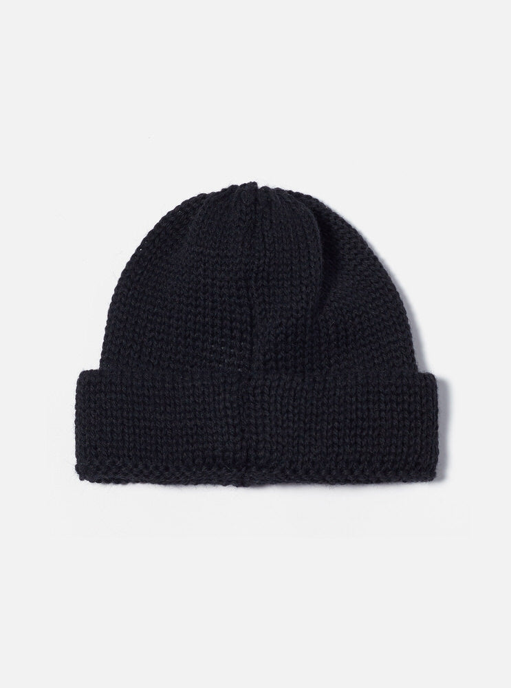 Universal Works Short Watch Cap in Black British Wool