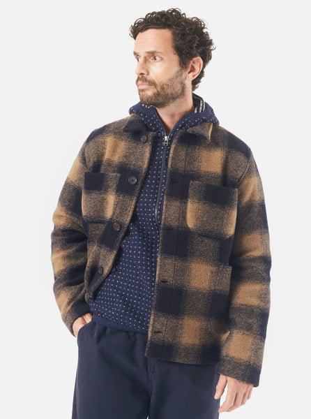 Universal Works Lumber Jacket in Navy Mix Wool Fleece